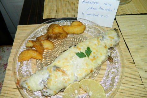 Pastrav la cuptor, intr-un sos cu 2 feluri de branza by aryana