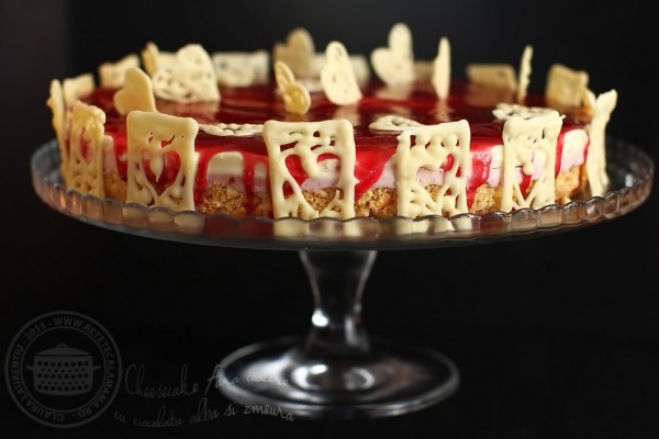 cheesecake fara coacere cu ciocolata alba si zmeura-1