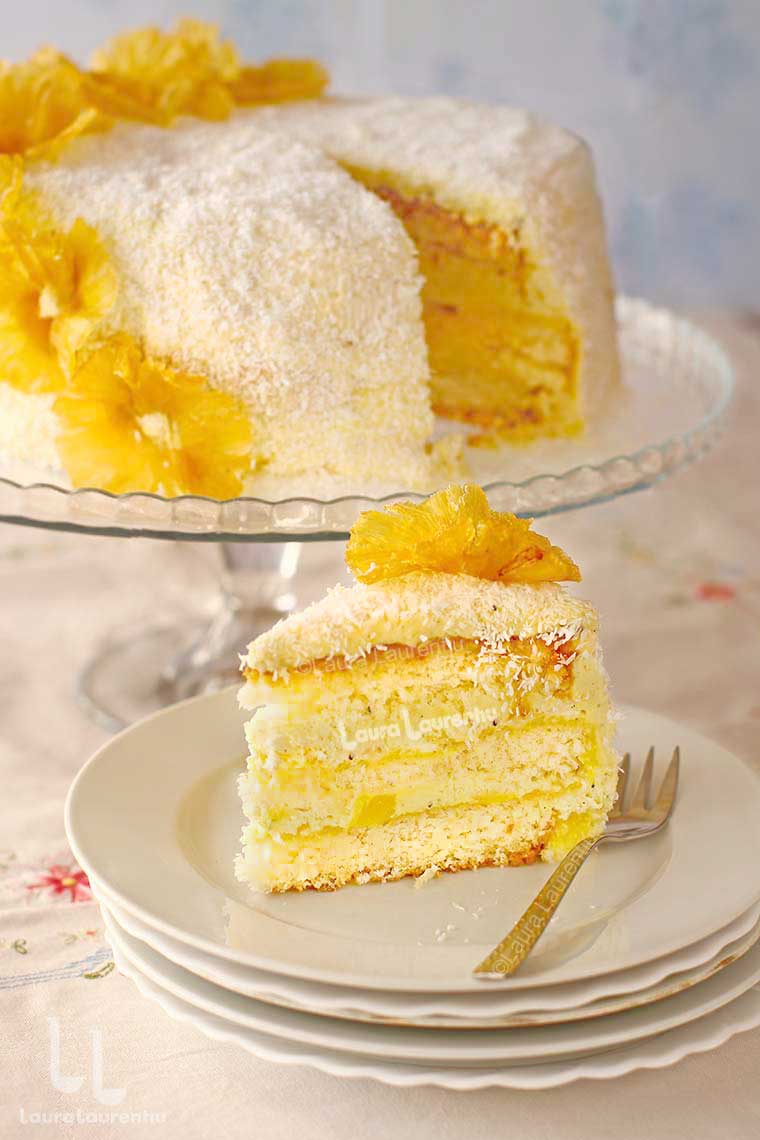 sectiune tort cu ananas si cocos reteta laura laurentiu reteta tort pina colada