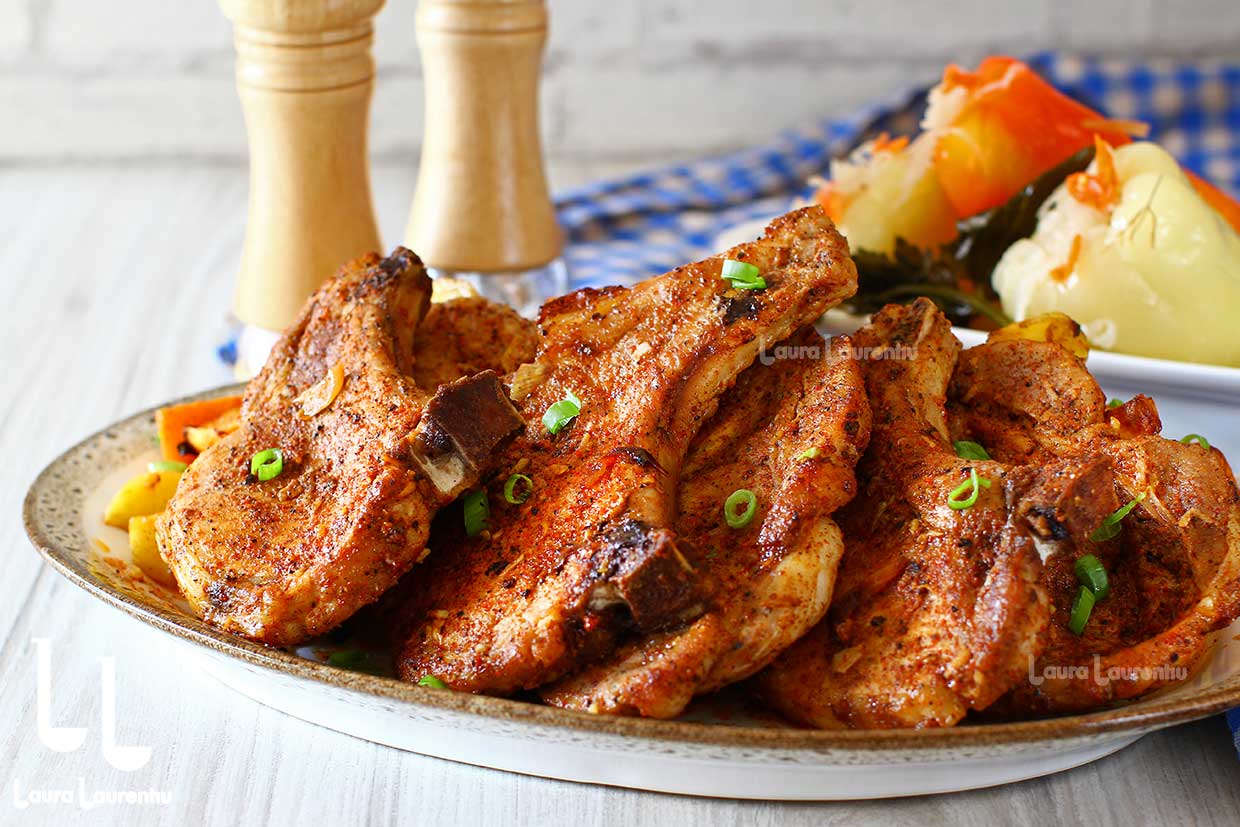 reteta de cotlet de porc cu os la cuptor foarte rapida in 16 minute reteta video laura laurentiu